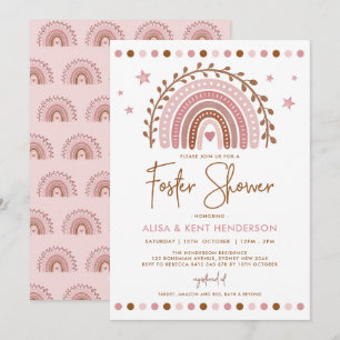 Boho Rainbow Dämpad Rosa Terrakotta Foster Babys Inbjudningar