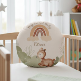 Boho Rainbow Deer Personalized Round Pillow Rund Kudde