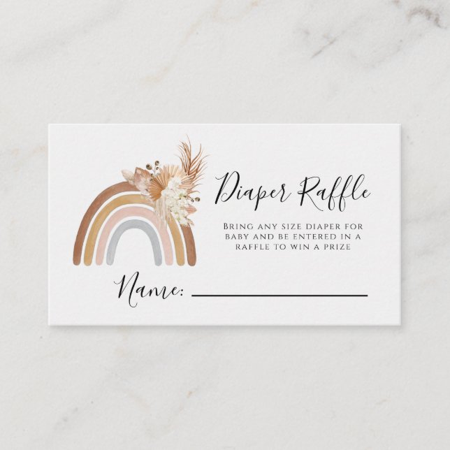 Boho Rainbow Diaper Raffle Card Visitkort (Framsida)