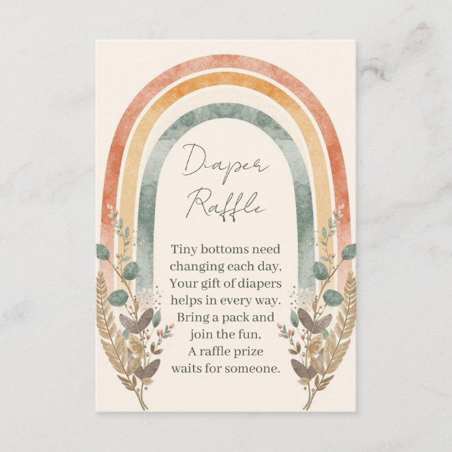 Boho Rainbow Diaper Raffle Card – Watercolor Tilläggskort (Framsida)