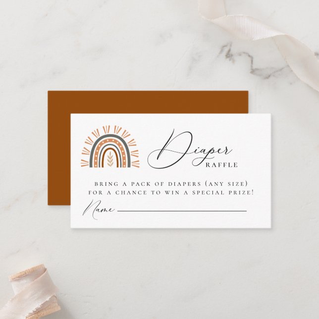 Boho Rainbow Diaper Raffle-höljeskort Placeringskort (Fram/Back In Situ)