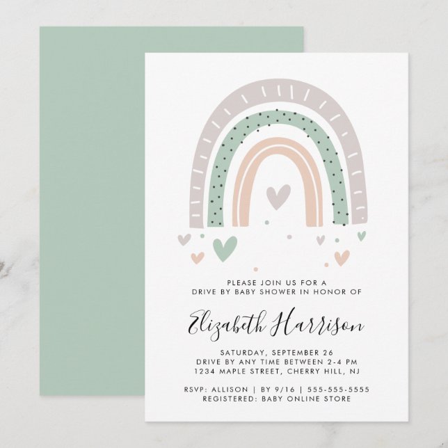 Boho Rainbow Drive by Baby Shower Inbjudningar (Fram/baksida)