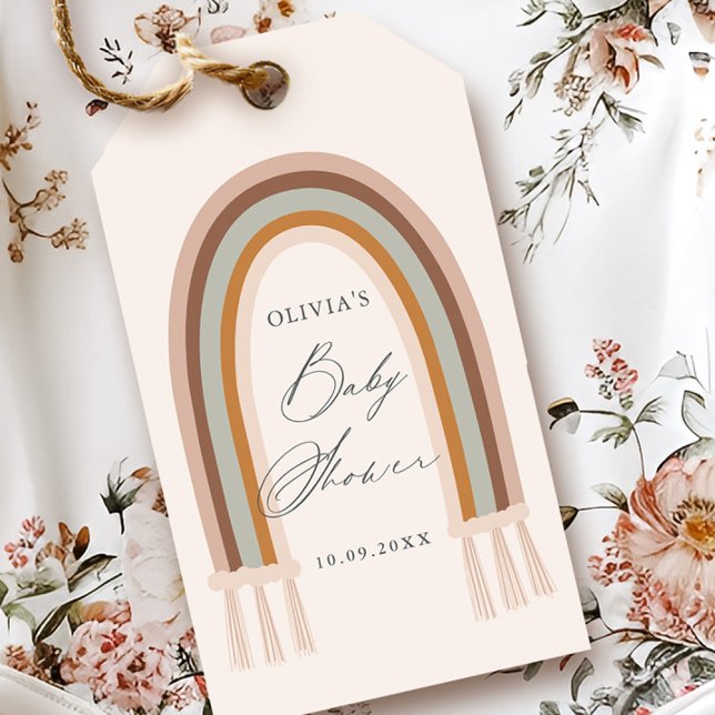 Boho Rainbow Earth Tone Baby Shower Favor Presentetikett (Boho Rainbow Earth Tone Baby Shower Favor Tags.)
