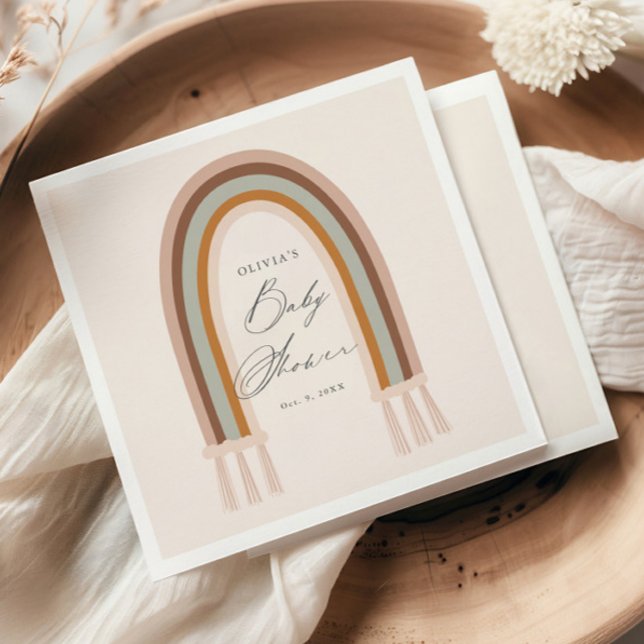 Boho Rainbow Earth Tone Baby Shower Pappersservett (Boho Rainbow Earthy Baby Shower Paper Napkins.)