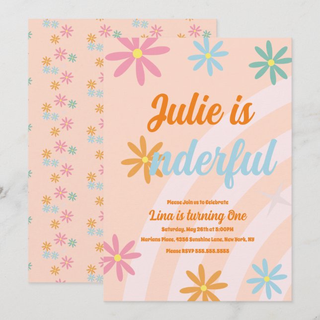 Boho Rainbow Earthy Första Födelsedag Onederful Fe Inbjudningar (Fram/baksida)