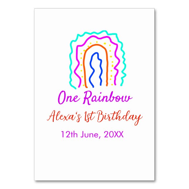 Boho Rainbow en födelsedagspungar en smart retro f Bordsnummer (Framsidan)