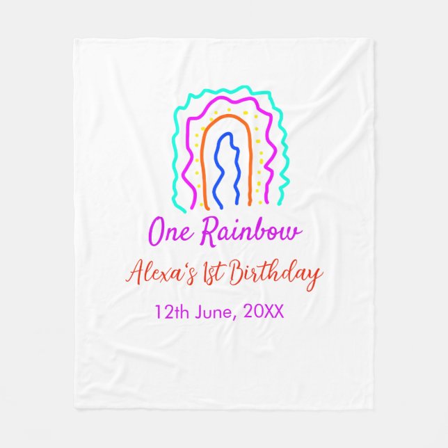 Boho Rainbow en födelsedagspungar en smart retro f Fleecefilt (Framsidan)