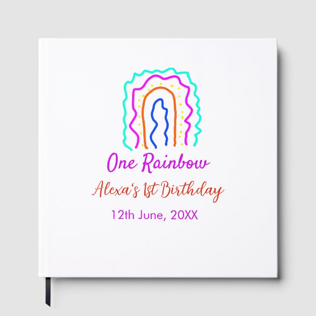 Boho Rainbow en födelsedagspungar en smart retro f Gästböcker (Framsida)