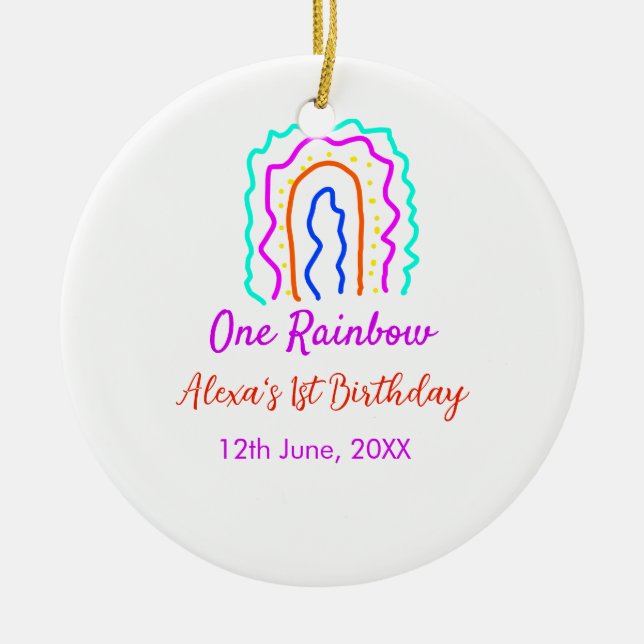 Boho Rainbow en födelsedagspungar en smart retro f Julgransprydnad Keramik (Framsidan)