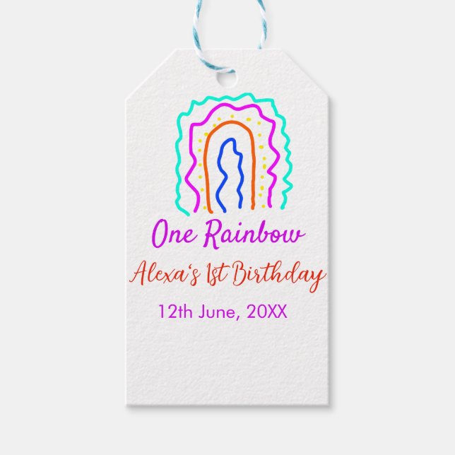 Boho Rainbow en födelsedagspungar en smart retro f Presentetikett (Framsidan)