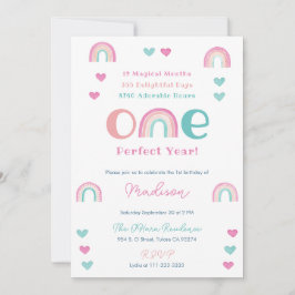 Boho Rainbow Ett Perfekt år 1:a födelsedagen Party Inbjudningar