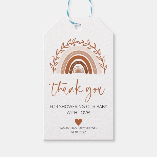 Boho Rainbow Favors Märkre, Earthy Baby Shower Mär Presentetikett (Framsidan)