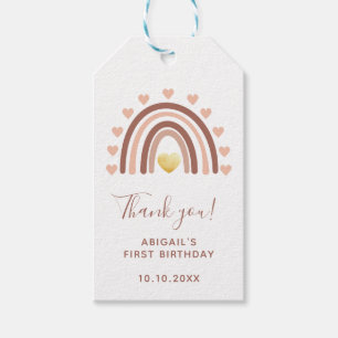 Boho Rainbow First Birthday Tack Rosa Presentetikett