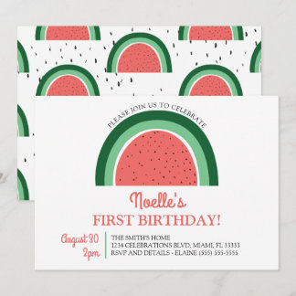 Boho Rainbow First Birthday, Watermelon Inbjudningar