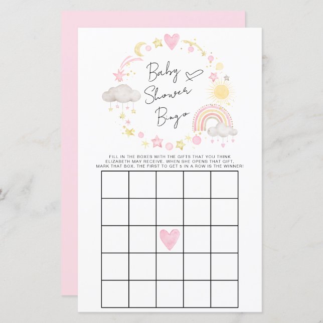 Boho Rainbow Flicka Shower Bingo Game (Fram/baksida)