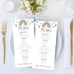 Boho Rainbow Födelsedagsfest Food Menu Meny
