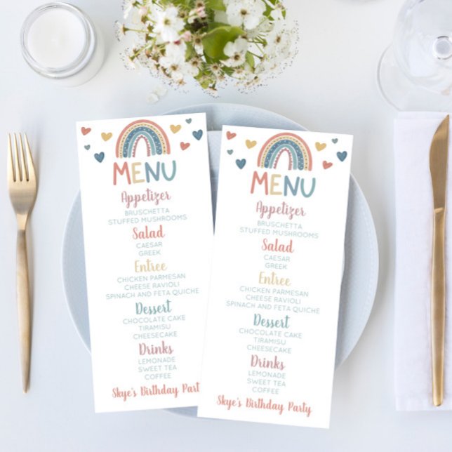 Boho Rainbow Födelsedagsfest Food Menu Meny (Skapare uppladdad)