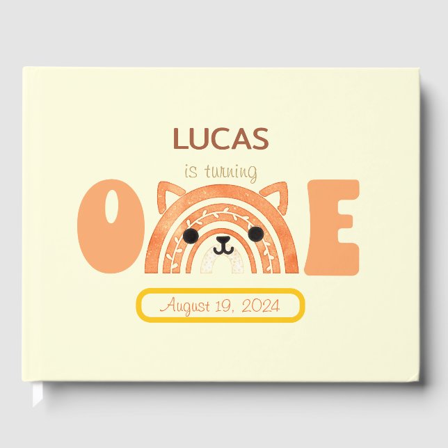 Boho Rainbow Fox första födelsedag Gästböcker (Framsida)