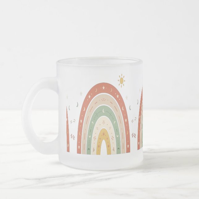 Boho Rainbow Frostad Glas Kaffe Mugg eller Cute Ea (Vänster)