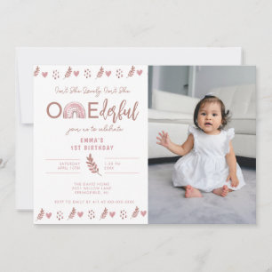 Boho Rainbow Girl Lolly Onederful Birthday Inbjudningar