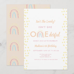 Boho Rainbow Girl Lolly Onederful Birthday Inbjudningar