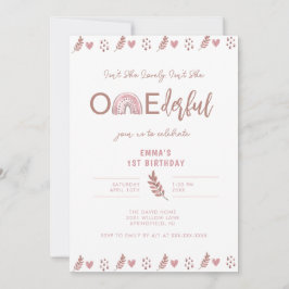 Boho Rainbow Girl Lolly Onederful Birthday Inbjudningar