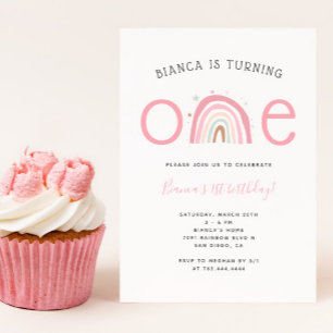 Boho Rainbow Girl's 1st Birthday Party Inbjudningar
