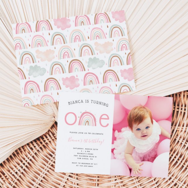 Boho Rainbow Girl's 1st Birthday Party Photo Invit Inbjudningar (Skapare uppladdad)