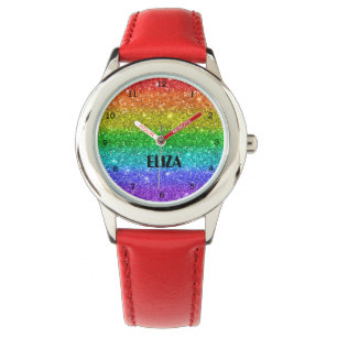 Boho Rainbow Glitter Cute Girls Rosa Kids Armbandsur