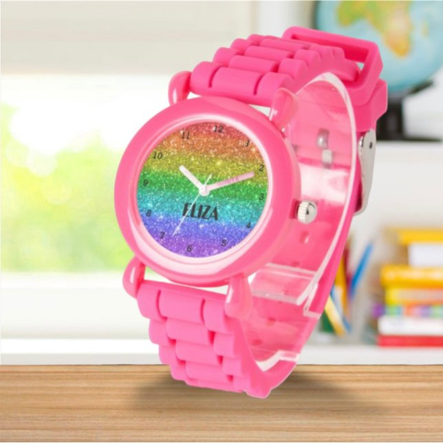 Boho Rainbow Glitter Cute Girls Rosa Kids Armbandsur (Skapare uppladdad)