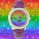 Boho Rainbow Glitter Cute Girls Rosa Kids Armbandsur<br><div class="desc">Stäng av regnbågen glitter. Perfekt för barn. Anpassa det med ditt barns namn.</div>