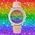 Boho Rainbow Glitter Cute Girls Rosa Kids Armbandsur<br><div class="desc">Stäng av regnbågen glitter. Perfekt för barn. Anpassa det med ditt barns namn.</div>