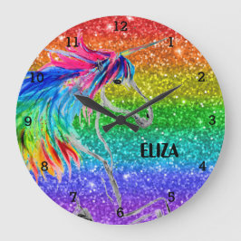 Boho Rainbow Glitter Cute Girls Unicorn Kids Stor Klocka