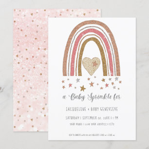 BOHO Rainbow Glitter Rosa Guld Girl Baby Shower in Inbjudningar