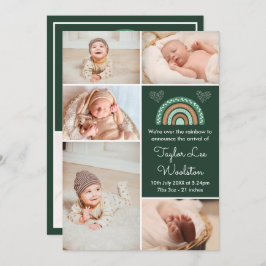 Boho Rainbow Grönt Birth Notice Meddelande