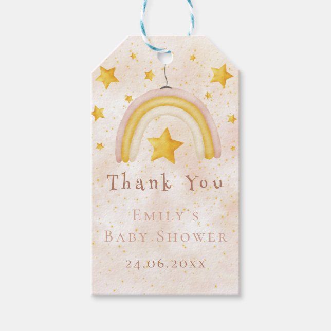 Boho Rainbow guld stjärnor magiskt rosa damm Presentetikett (Framsidan)