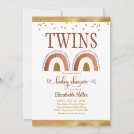 Boho Rainbow Guld Twin Baby Shower-inbjudan