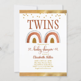 Boho Rainbow Guld Twin Baby Shower-inbjudan