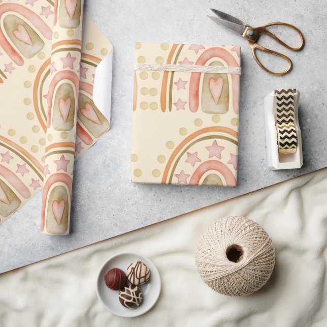 Boho Rainbow Gult Orange och Grönt Girls Presentpapper (Hantverk)