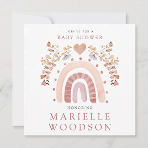 Boho Rainbow Heart Baby Shower Inbjudningar