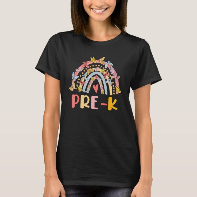 Boho Rainbow Heart For Teachers Women Hello Pre K T Shirt (Framsida)