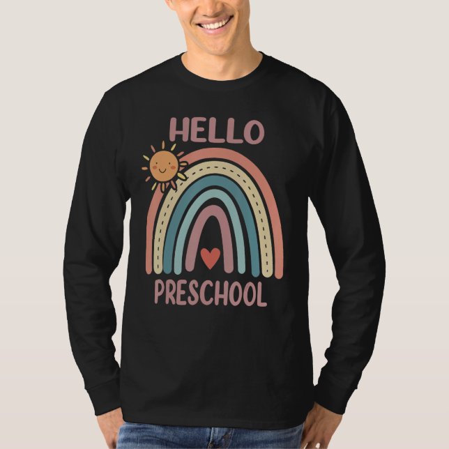 Boho Rainbow Heart For Teachers Women Hello Presch T Shirt (Framsida)