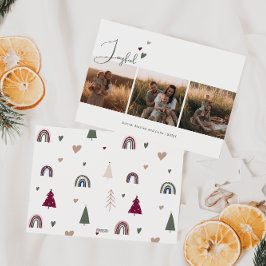 Boho Rainbow & Heart Glatt Tre fotojul Julkort