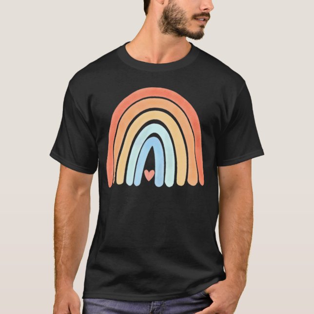 Boho Rainbow Heart Minimal Rand Neutralt T Shirt (Framsida)