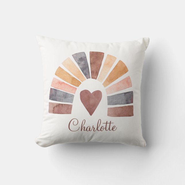 Boho Rainbow Heart Terracotta Bisque Nursery Kudde (Framsida)