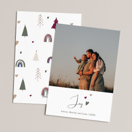 Boho Rainbow & Hearts Joy Lodrät Photo jul Julkort