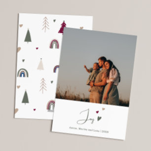 Boho Rainbow & Hearts Joy Lodrät Photo jul Julkort