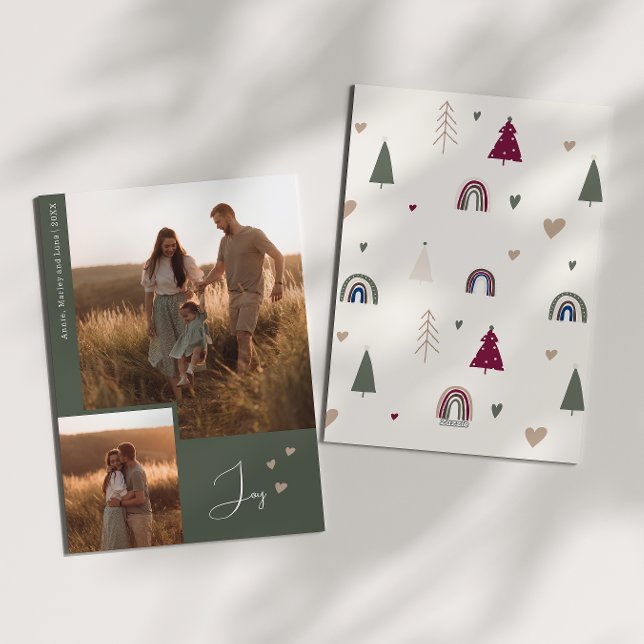 Boho Rainbow & Hearts Joy Two Photo Jul Julkort (Skapare uppladdad)