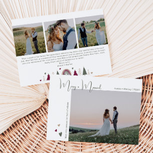 Boho Rainbow & Hearts Merry & Married Four Photo Julkort