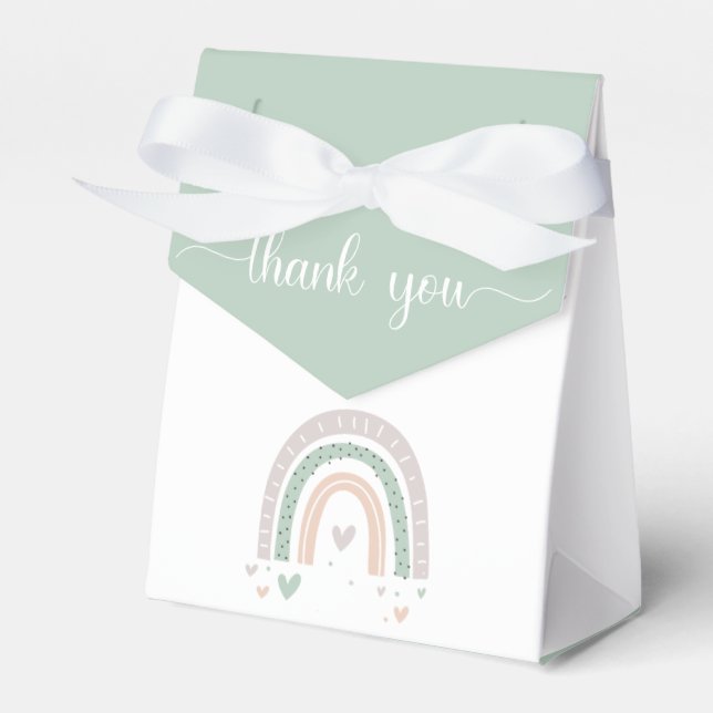 Boho Rainbow Hearts Sage Baby Shower Presentaskar (Framsidan Sidan)